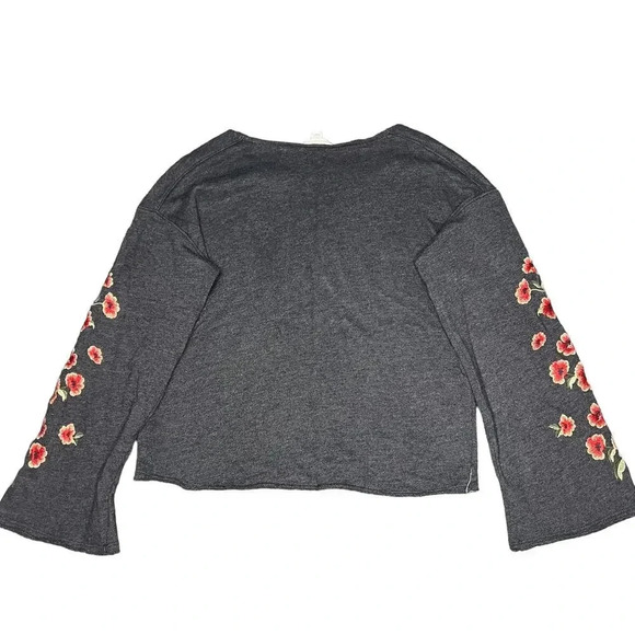 American Eagle Womens Small Gray Floral Embroidered Bell Sleeve Pullover Sweater - Picture 4 of 4